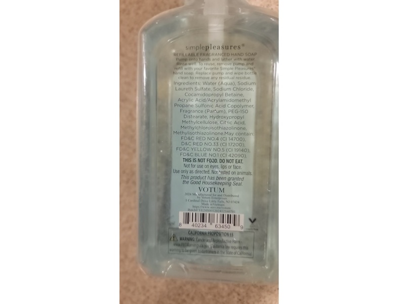 Simple Pleasure Scented Hand Wash, Fresh Cotton, 17.9 fl oz/530 mL