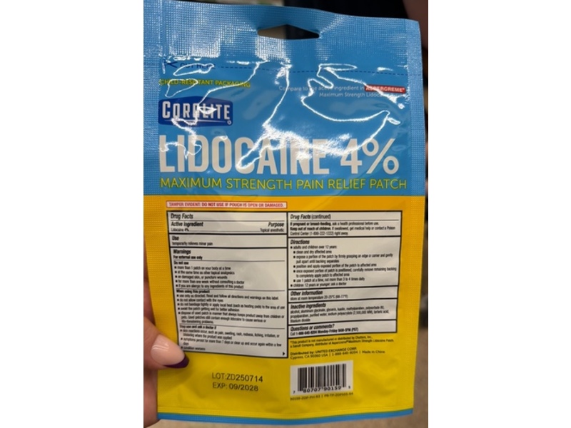 Coralite Maximum Strength Pain Relief Patch, Lidocaine 4%, 1 Count, Pack Of 24