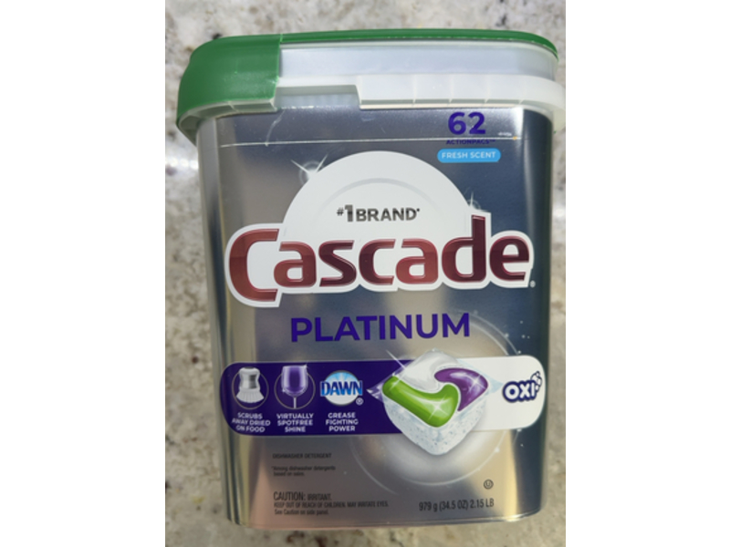 Cascade Platinum + Oxi ActionPacs, Fresh Scent, 34.5 oz/979 g, 62 Pacs