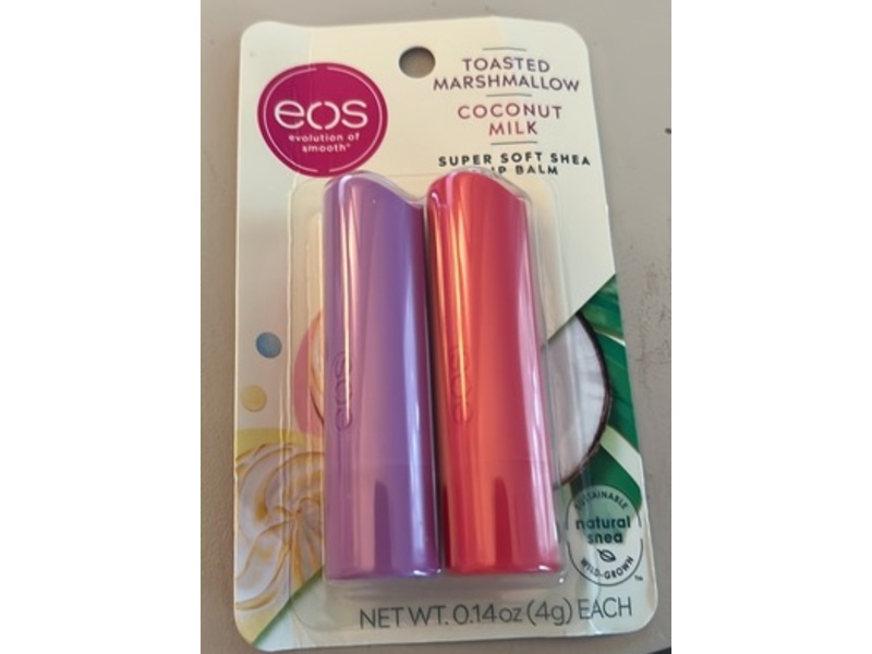 eos Super Soft Shea Lip Balm Duo, Toasted Marshmallow & Coconut Milk, 0.14 oz/4g