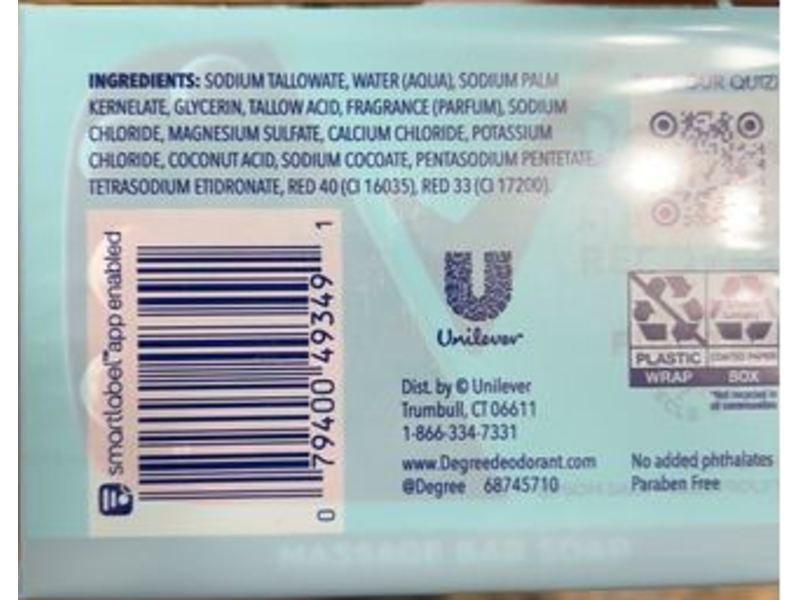 Degree Maximum Recovery Massage Bar Soap, Tart Cherry, 15 oz/425 g, 4 Count