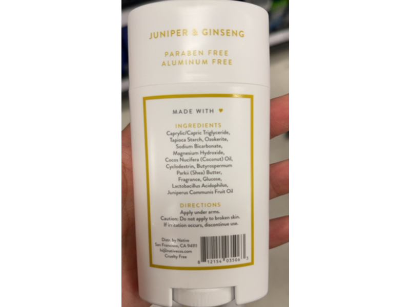 Native Natural Deodorant, Juniper & Ginseng, 2.65 oz/75 g
