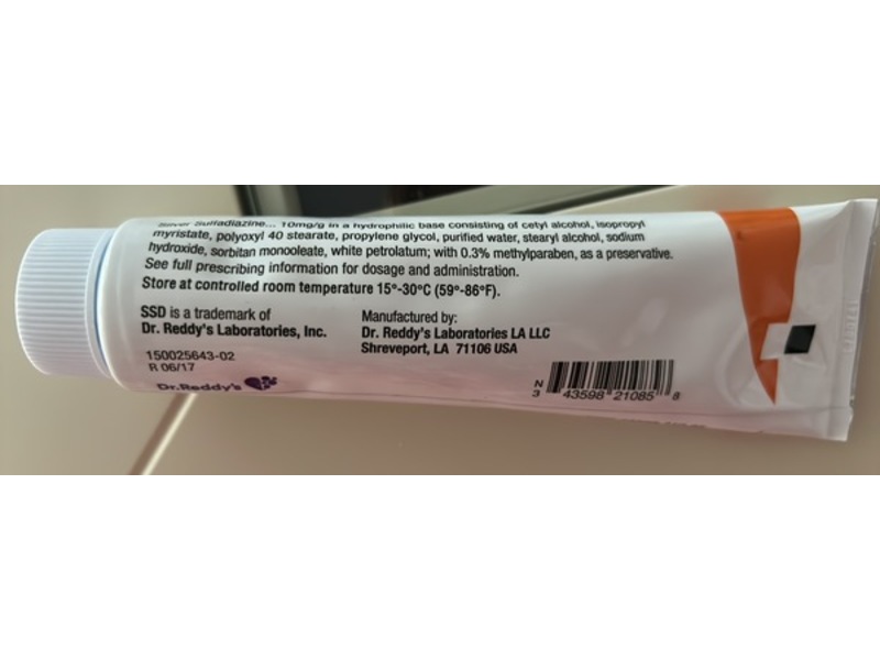 SSD 1% Silver Sulfadiazine Cream, 85 g, Dr. Reddy's Laboratories (RX)