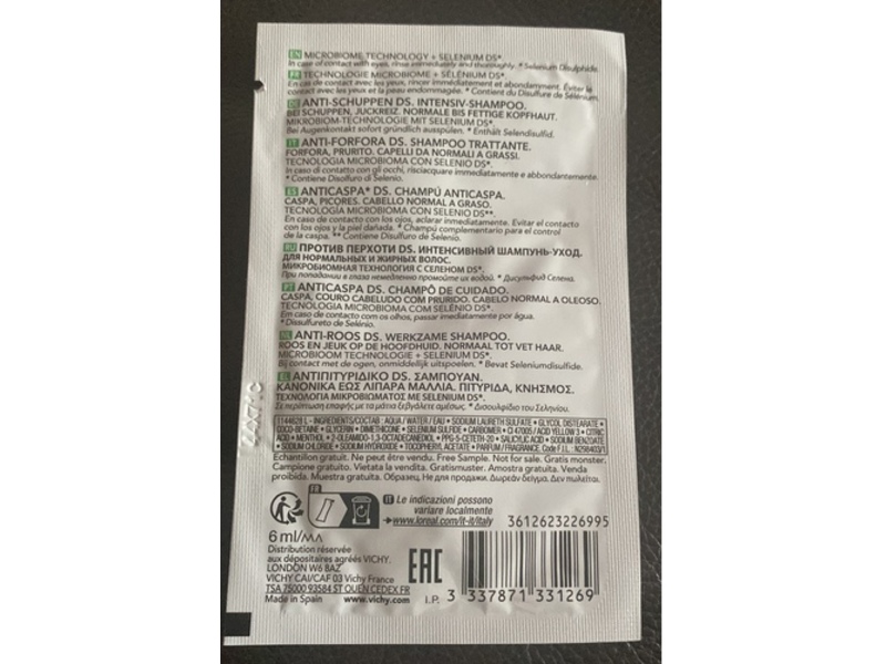 Vichy Dercos Anti Dandruff DS Dermatological Shampoo, 6 mL