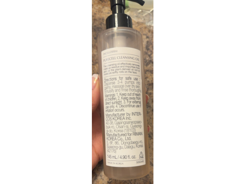 Incellderm Purecell Cleansing Oil, 4.90 fl oz/145 mL