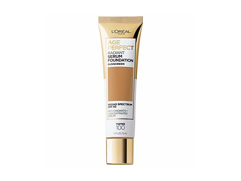 L'Oreal Paris Age Perfect Radiant Serum Foundation Sunscreen, SPF 50 Toffee, 1 oz/30 mL