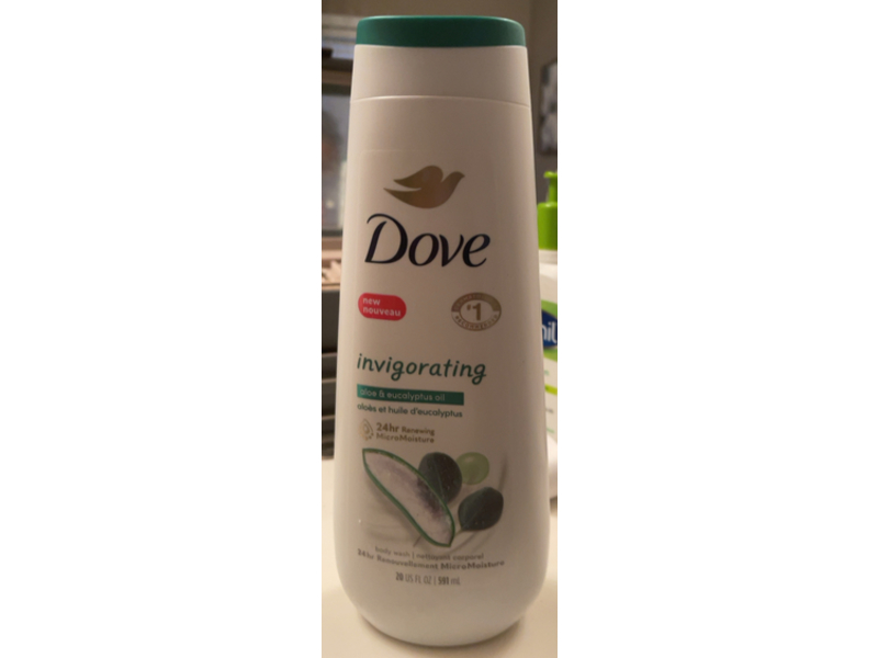 Dove Invigorating Body Wash, Aloe & Eucalyptus Oil, 20 fl oz/591 mL, Pack Of 4