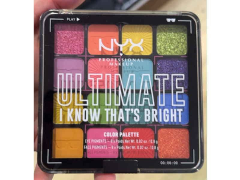 NYX Professional Makeup Ultimate Shadow Palette, I Know That's Bright, 0.02 oz/0.8 g