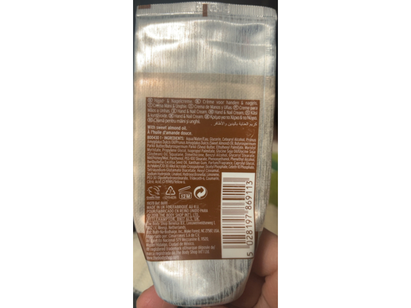 The Body Shop Hand & Nail Manicure Cream, Almond, 3.3 oz/ 100 mL