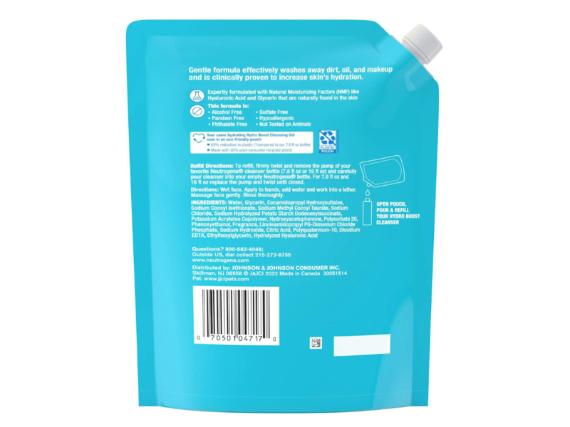Neutrogena Hydro Boost Hydrating Cleansing Gel Refill, Hyaluronic Acid, 16 fl oz/473 mL