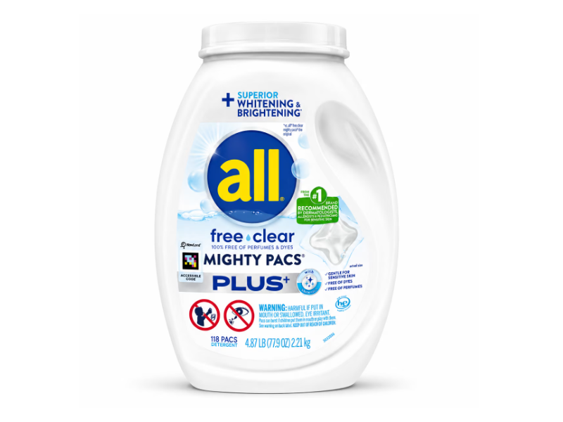 All Free Clear Mighty Pacs Plus+ Detergent Pacs, 77.9 oz/2.21 kg, 118 Count