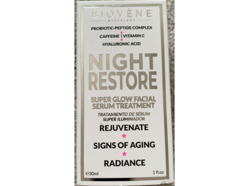 Biovene Barcelona Night Restore Super Glow Facial Serum, Radiance, 1 fl oz/30 mL
