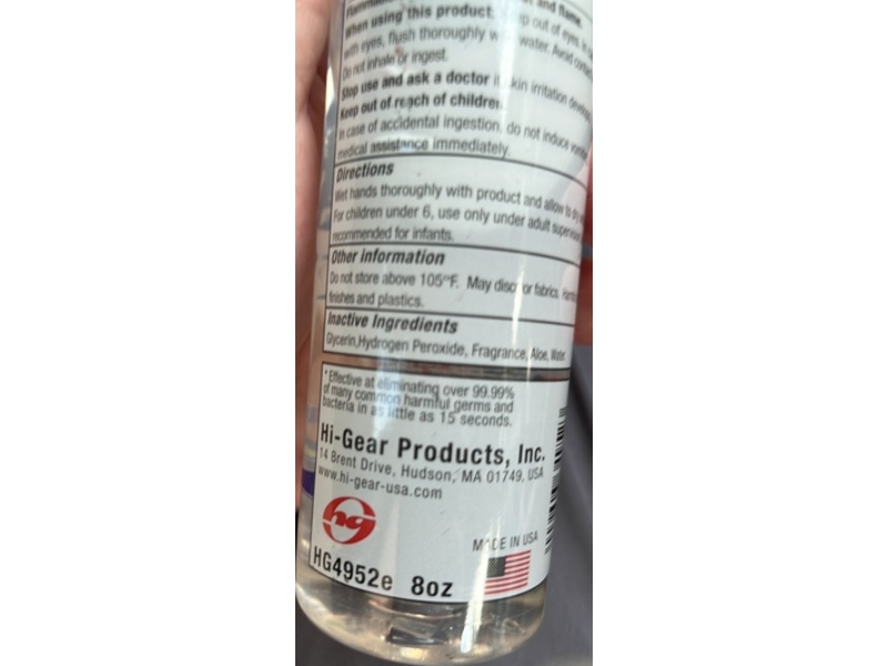 Hi-Gear Moisturizing Hand Sanitizer, Aloe, 8 fl oz/236 mL