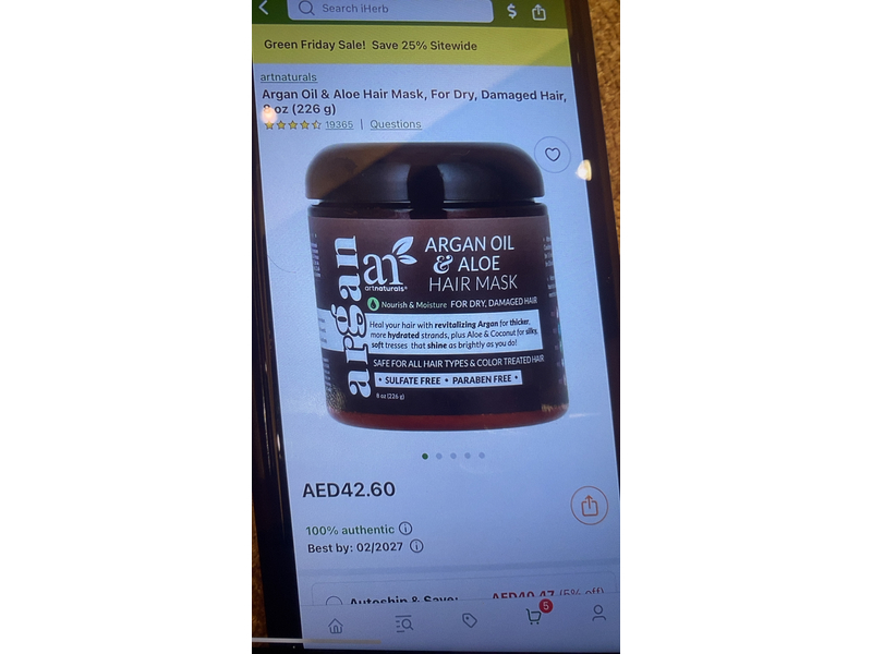 Art Naturals Nourish & Moisture Hair Mask, Argan Oil & Aloe, 8 oz/226 g