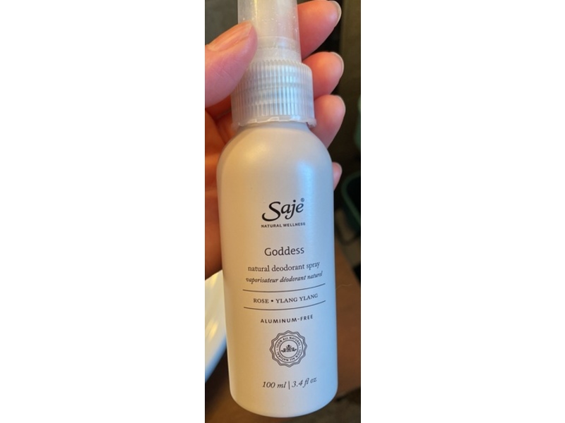 Saje Natural Wellness Natural Deodorant Spray, Goddess, Rose, Ylang Ylang, 3.4 fl oz/100 mL