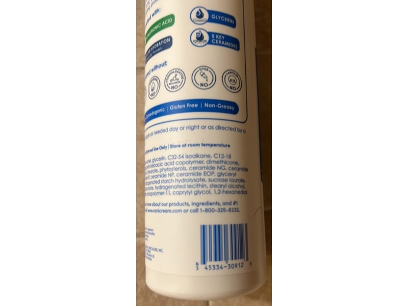 VaniCream Enhanced Moisturizer, Hyaluronic Acid + 5 Key Ceramides, 12 fl oz/355 mL