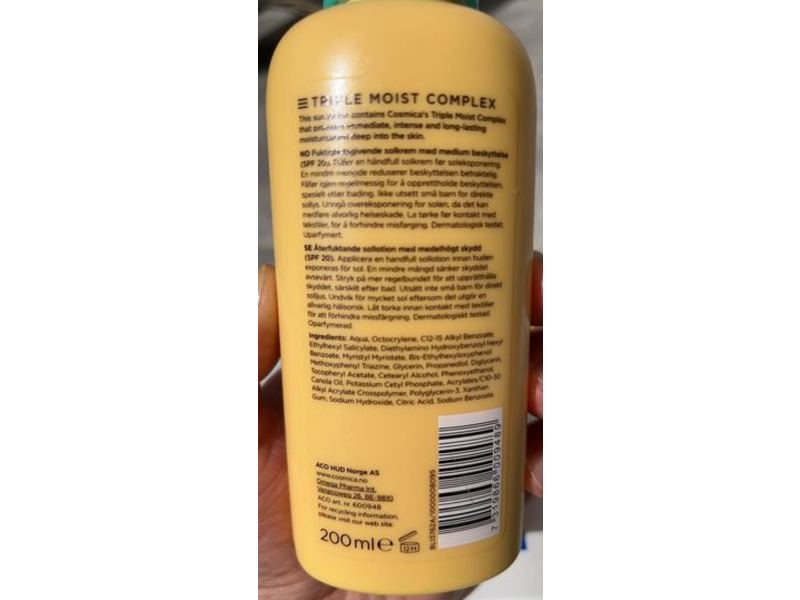 Cosmica Sun Lotion, Intensive Moisture, SPF 20, 200 mL