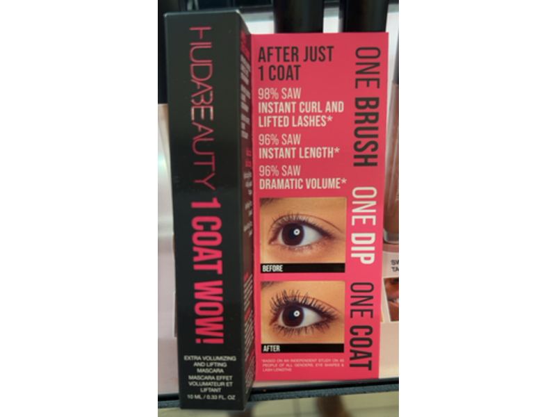 Huda Beauty 1 Coat Wow! Extra Volumizing & Lifting Mascara, Very Vanta, 0.33 fl oz/10 mL
