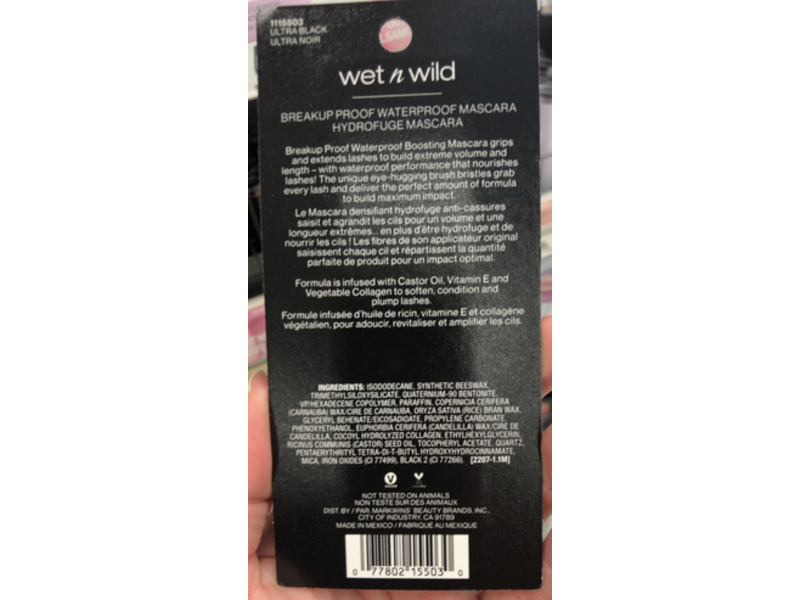 Wet n Wild Breakup Proof Mascara, Ultra Black, 0.27 fl oz/8 mL