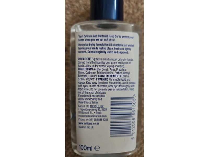 Cuticura Original Antibacterial Hand Gel, Crisp & Fresh, 100 mL