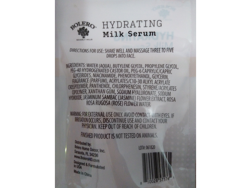 Bolero Beverly Hills Hydrating Milk Serum, Wild Jasmine + Rose, 1 fl oz/29.5 ml