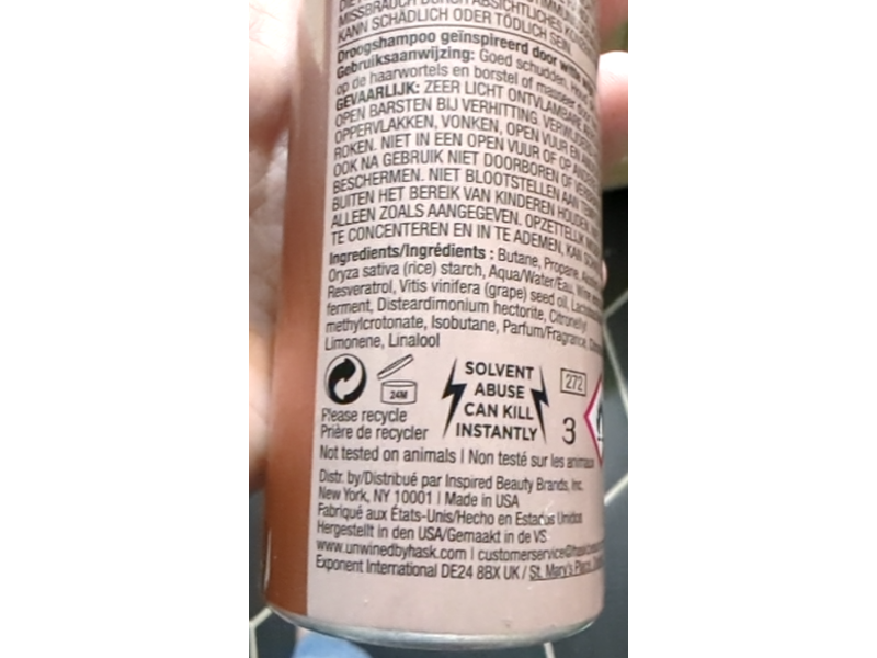 Hask Unwined Dry Shampoo, White Wine, 6.3 oz/189 mL