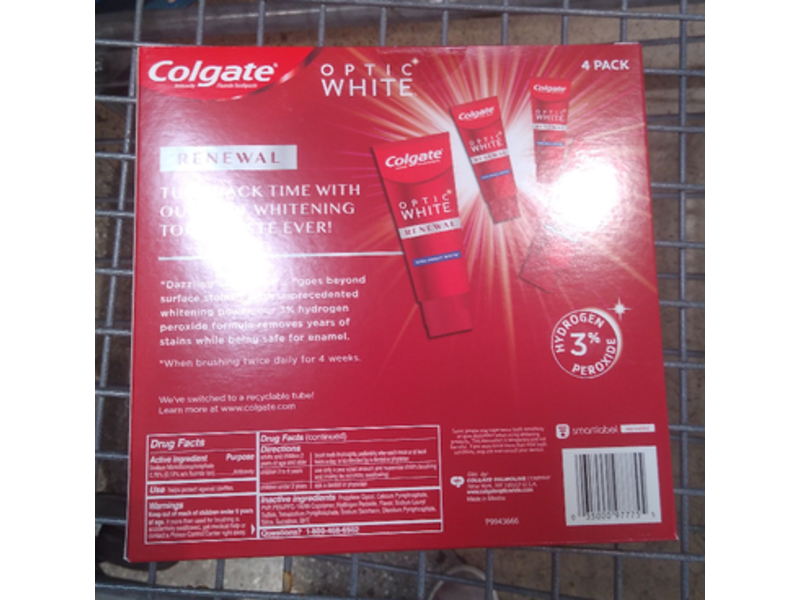 Colgate Optic White Toothpaste, Renewal, 16.4 oz/464 g, Pack Of 4