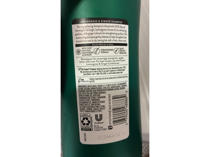 Suave Strengthening Shampoo, Lemongrass & Ginger, 28 fl oz/828 mL