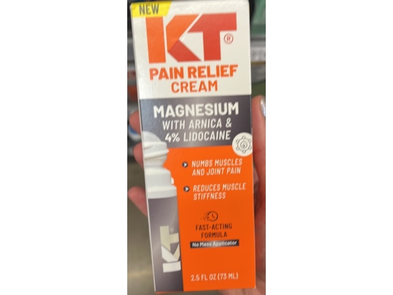 KT Pain Relief Cream, Magnesium, Arnica & 4% Lidocaine, 2.5 fl oz/73 mL
