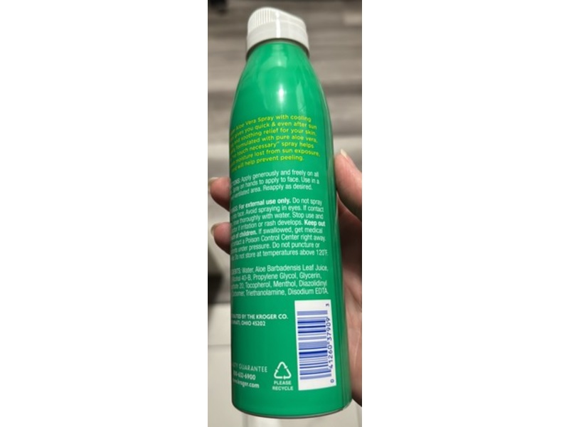 Kroger Aloe Vera Spray, Cooling Menthol, 6 fl oz/177 mL