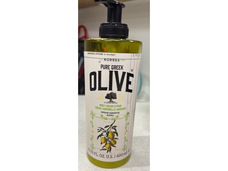 Korres Pure Greek Olive Body Cream, Citrus, 13.53 fl oz/400 mL