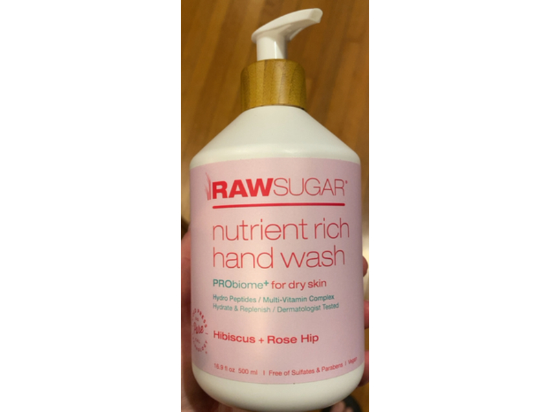 Raw Sugar Nutient Rich Hand Wash, Hibiscus + Rose Hip, 16.9 fl oz/500 mL