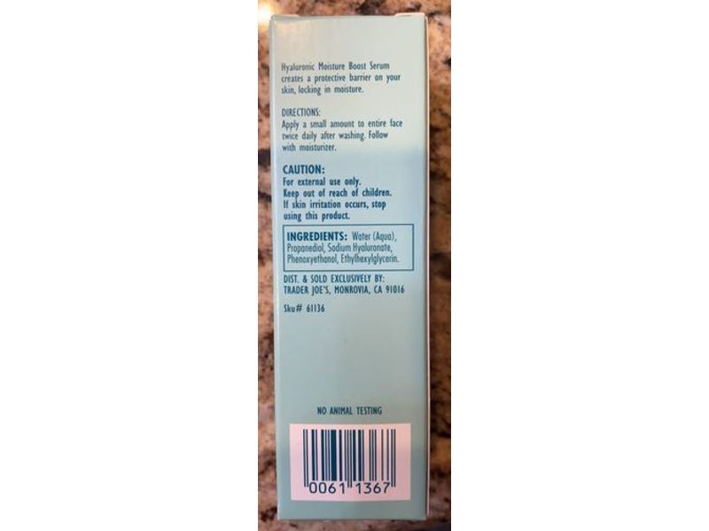 Trader Joe's Moisture Boost Serum, Hyaluronic, 1 fl oz/30 mL