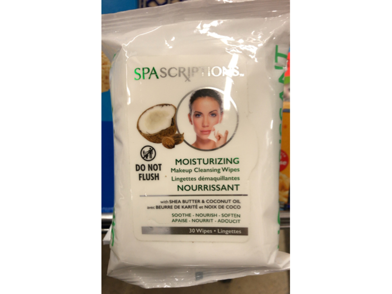 Spascriptions Moisturizing Makeup Cleansing Wipes, Shea Butter & Coconut Oil, 30 Count