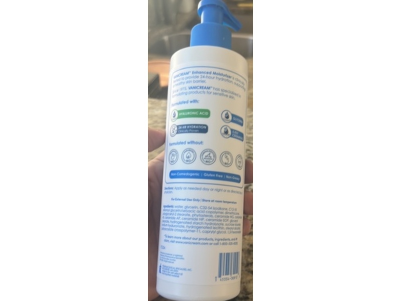 Vanicream Enhanced Moisturizer, Hyaluronic Acid + 5 Key Ceramides, 12 fl oz/355 mL.
