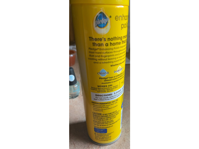 Pledge Furniture Enhancing Polish, Lemon Scent, 9.7 oz/274 g