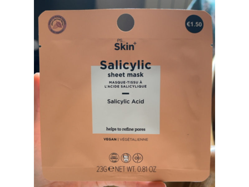 Ps Skin+ Salicylic Sheet Mask, Salicylic Acid, 0.81 oz/23 g