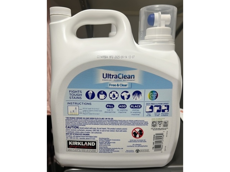 Kirkland Signature Ultra Clean Laundry Detergent, Free & Clear, 156 Loads, 194 fl oz/5.73 L
