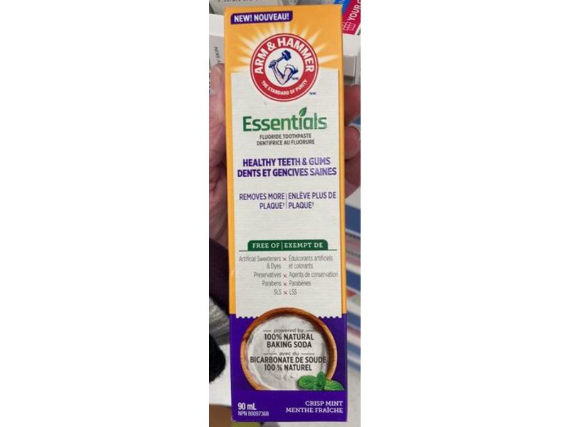 Arm & Hammer Essentials Healthy Teeth & Gums Fluoride Toothpaste, Crisp Mint, 90 mL