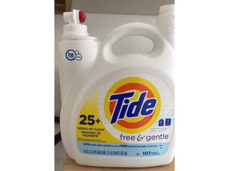 Tide Free & Gentle Liquid Laundry Detergent, 107 loads, 154 fl oz (4.55 L)