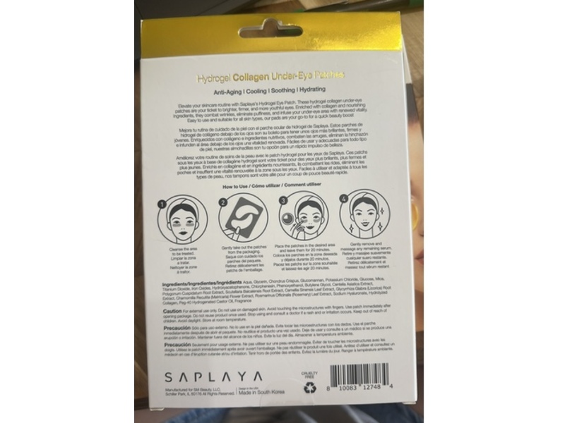 Saplaya Hydrogel Collagen Under-Eye Patches, 20 Count