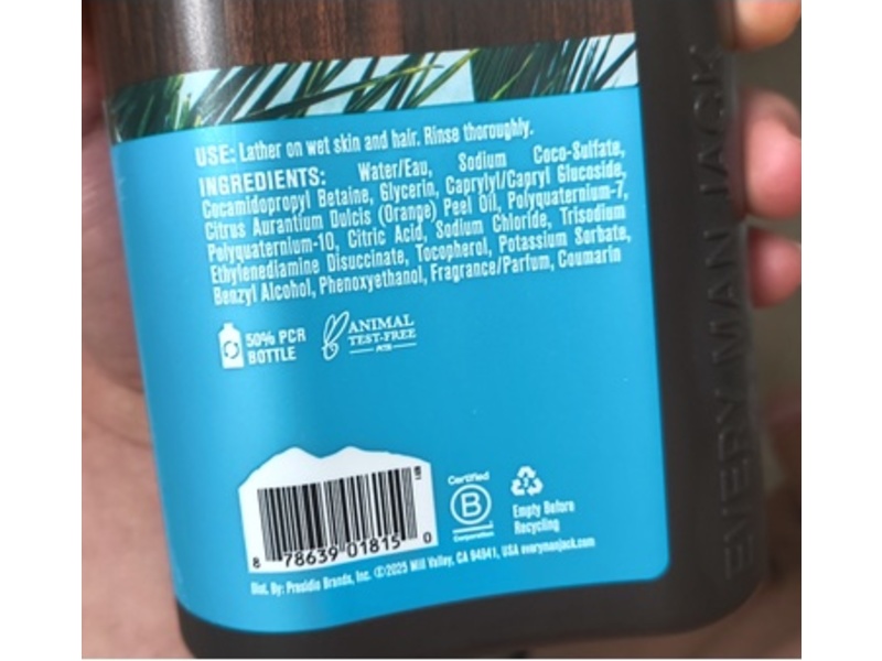 Every Man Jack Men's Hydrating Body Wash, Coconut + Vanilla, 28.8 fl oz/852 mL