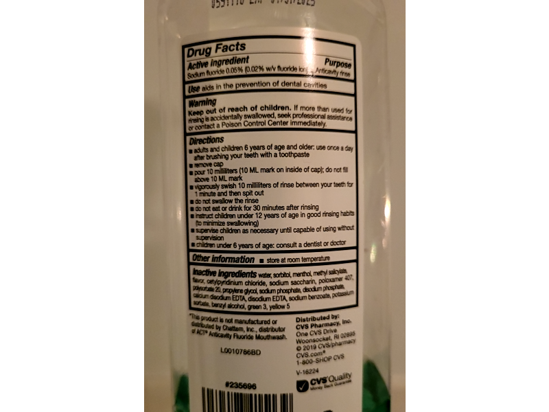CVS Health Anticavity Fluoride Rinse, Mint, 18 fl oz/532 mL