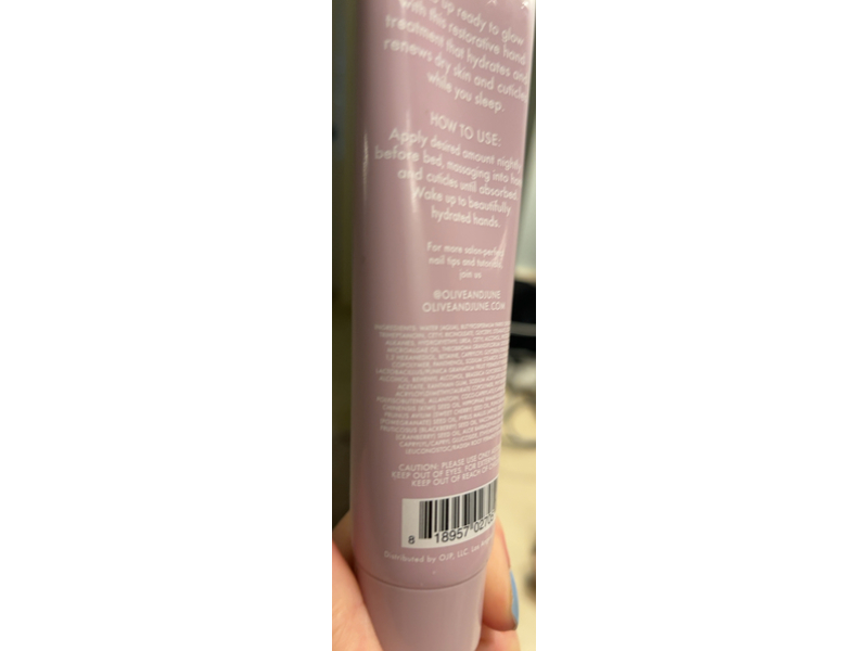 Olive & June Overnight Hand Treatment, Shea Butter & Pomegranate, 2 fl oz/59.8 mL