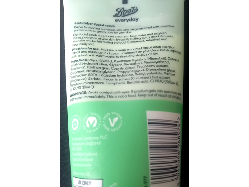 Boots Everyday Facial Scrub, Cucumber, 150 mL
