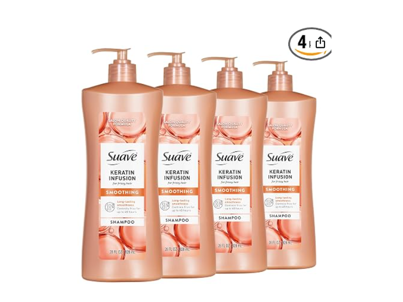 Suave Keratin Infusion Smoothing Shampoo, 28 fl oz/828 mL, Pack Of 4
