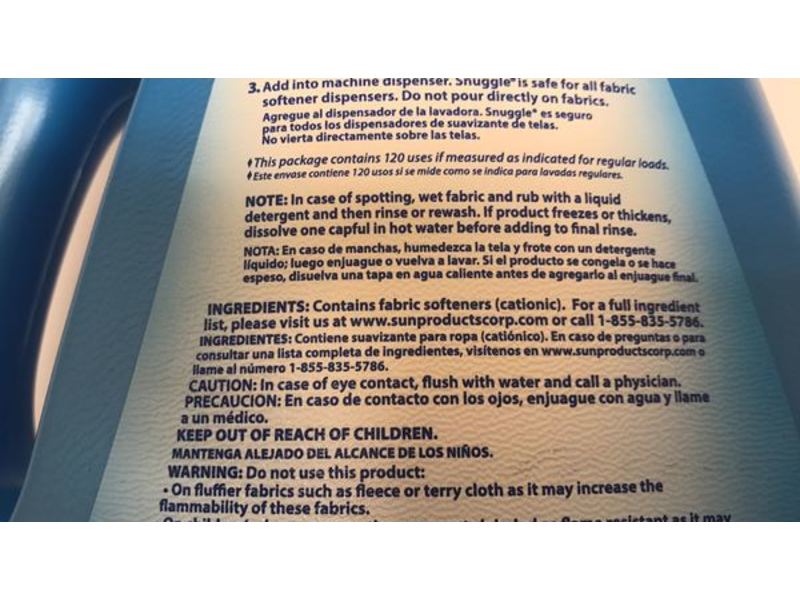 Snuggle Ultra Fabric Softener, Blue Sparkle, 120 Loads, 96 fl oz/2.84 L