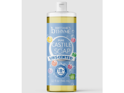 Brittanie's Thyme Pure Castile Soap, Unscented, 32 fl oz/946 mL, Pack Of 2