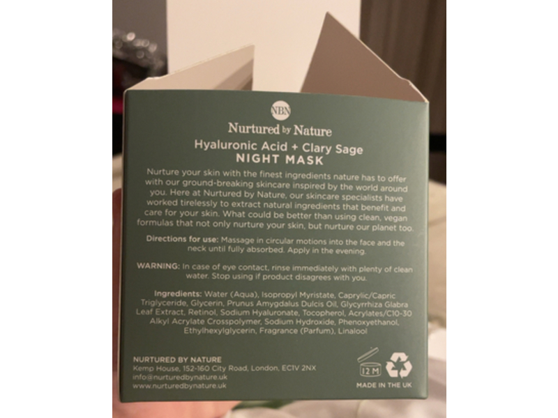 Nurtured By Nature Night Mask, Hyaluronic Acid + Clary Sage, 1.69 fl oz/50 mL