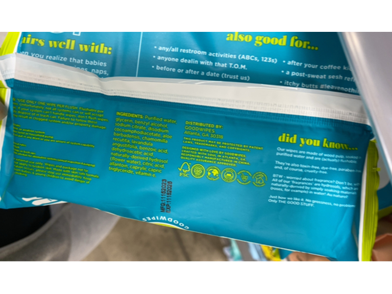 Good Wipes Flushable Plant Based Fiber Wipes, Shea-Coco, 50 Count